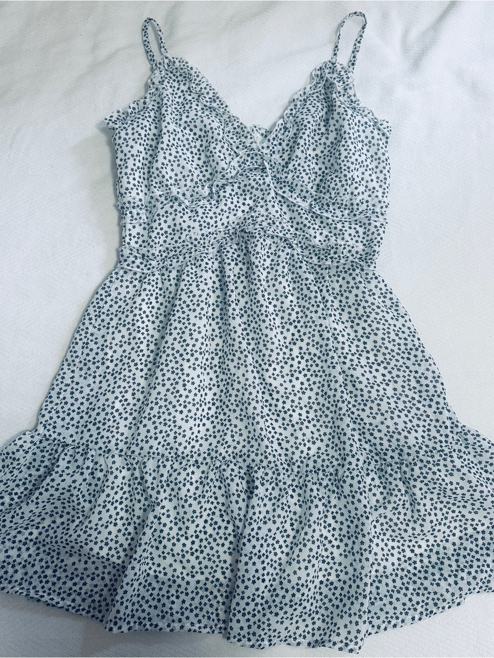 Charlotte Russe White Mini Dress with Navy Floral Print